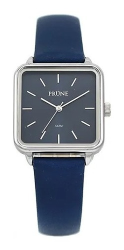 Reloj Prune Pru-5191-02 Cuadrado Cuero Azul Fondo Azul