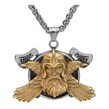 Collar Dije Odin Cuervo Vikingo Acero Color Plata/oro Hombre