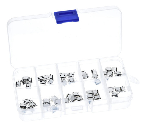 Pack 50pcs Conector Micro Usb Smd Hembra 10 Tipos Con Caja