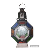 Farol Fanal Chapa Negra Vidrios Colore X 32cm Alto Hexagonal