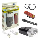 Set De Luces Delantera Y Trasera Recargable Usb P/ Bicicleta Color Negro