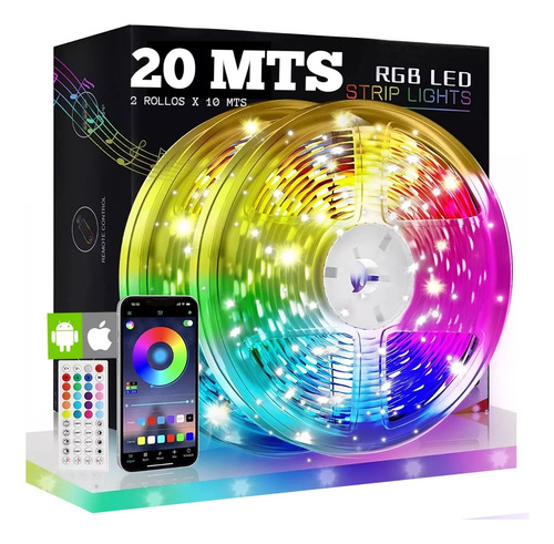 Cinta De Luz Led Rgb 20 Metros Tira Led + Control Bluetooth