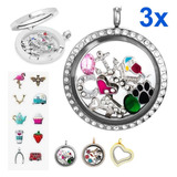 3 Relicarios Lockets + 24 Charms Dijes C/ Cadena Liquidación