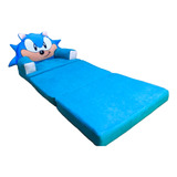 Puff Sofa Cama Portatil Infantil De Sonic Con Almohada 1.70m