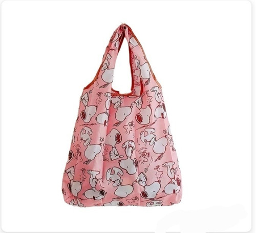 Bolsa Plegable Reutilizable Antifluidos De Snoopy Rosada