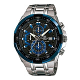 Reloj Casio Edifice Efr-539d-1a2vudf Hombre Color De La Correa Plata Color Del Bisel Azul Color Del Fondo Negro