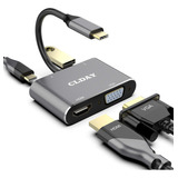 Adaptador Usb C A 4k Hdmi Vga Clday 4 En 1 Hub Usb 3.0 Otg P