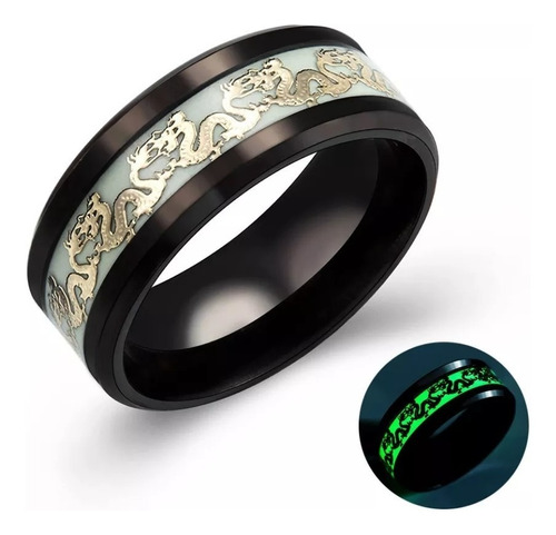 Anillo Dragon Luminoso Oriental Amuleto Acero Inoxidable 