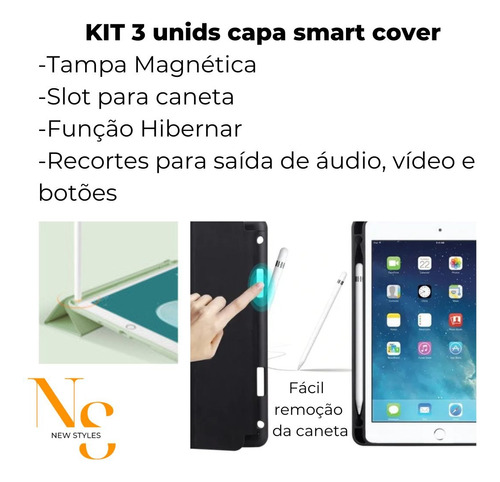 Kit 3 Capas Smart Cover iPad 10.2 Pro Air Apple Pencil Slot