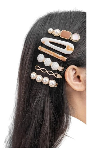 Set 6 Pinches Perlas Diseños Dorado Peinado Mujer Fiesta