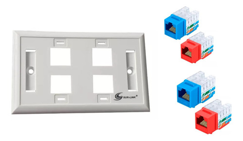 Tapa Face Plate Cuádruple+ 4 Jack Rj45