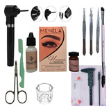 Kit Henna Para Sobrancelha Menela Pincel Mixer Pinça Navalha Cor Castanho Claro