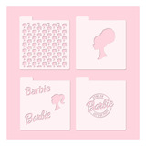 Stencil Set X4 Barbie 3 Repostería Porcelana Cookies ::