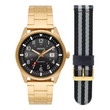 Relógio Orient Masculino Dourado Solar+pulseira Mgss1254 Cor Do Fundo Preto