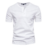 Playeras Hombre Camisa Henley Manga Corta Casual Cuello V