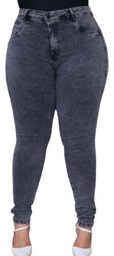 Calça Jeans Plus Size Preta Marmorizada Valoriza Bumbum