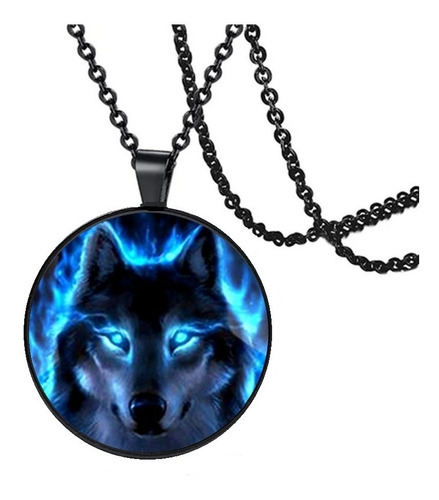 Collar Cadena Dije De Cristal Luna Azul Lobo Hombre Y Mujer