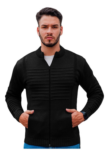 Jaqueta Masculina Blusa De Frio Malha Grossa Ziper E Bolso