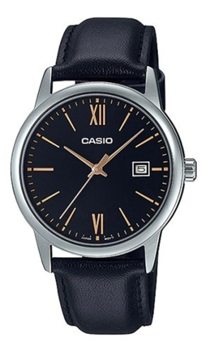 Reloj Casio Ltp-v002l Mujer Cuero Calendario 100% Original! Color De La Correa Negro Color Del Bisel Dorado Color Del Fondo Negro