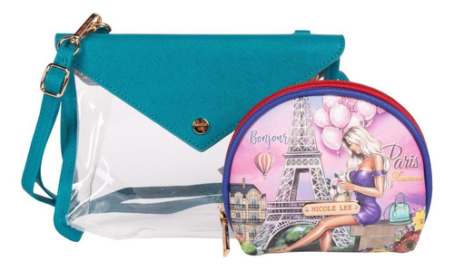 Bolsa Cruzada Nicole Lee Con Cosmetiquera Estampada Ss22 Color Romance In Paris