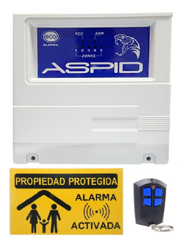 Central Alarma Aspid 5 Zonas Duales + Un Control Remoto  Iv 