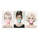 Cuadros Marilyn Monroe Audrey Hepburn Chicle Gum Set 3 90x60