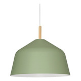 Lampara Colgante Campana 40cm Verde Diseño Con Madera C377 