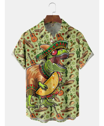 Camisa Hawaiana Unisex Con Diseño De Dinosaurio Del Cinco De