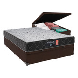 Cama + Box Baú Casal Marrom Colchão Orthopedic Comfort Prime