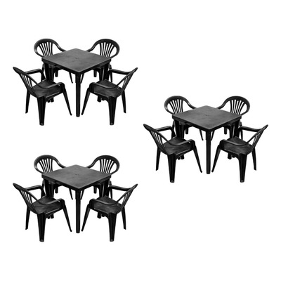 Kit Terraza: 12 Sillas Apilables Plásticas + 3 Mesa Cuadrada Desmontable 80x80 Cm Negra | Envío gratis