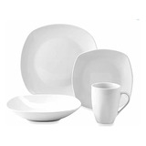 Set X 30 Piezas Vajilla Semi Cuadrada - Blanco Liso Premium