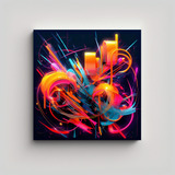 80x80cm Cuadro Arte Abstracto Neon Canva Movimiento Unico