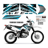 Faixa Adesivo Yamaha Lander 250 2013 Branca Azul Ciano