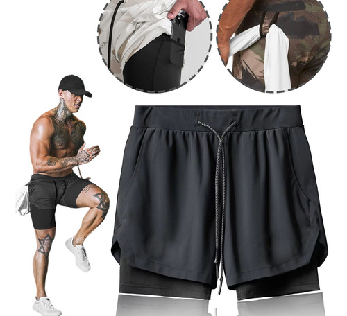 Gym Short Con Licra Deportiva Correr 2 En 1 Hombre Correr