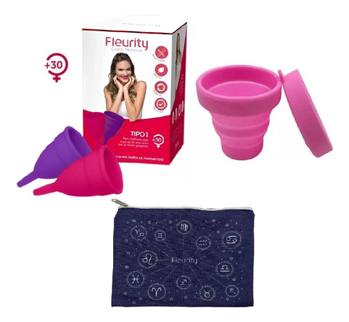 2 Copa Menstrual + 1 Vaso Esterilizador Fleurity  + Neceser