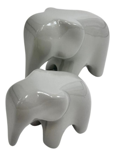 Casal De Elefantes Cerâmica Enfeite De Mesa