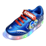 Tenis Sonic Erizo Azul Metal Para Niño Con Luz Led 13 Al 21