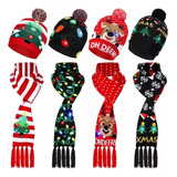 Set De Gorro Y Bufanda Navideños De 8 Piezas Con Luces Led