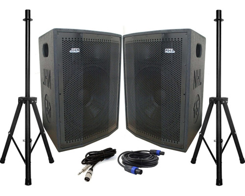 Kit Caixa Ativa Passiva 15 Polegadas 1000w Tripes Cabos Nhl Profissional Sonorização Full Range Amplficador Limiter Pro