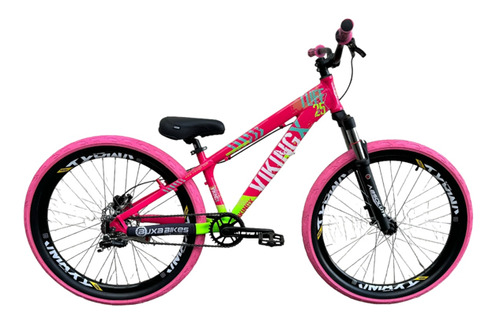 Bicicleta Vikingx Tuff 25 Dj/grau/wheeling Single Rosa/verde