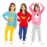 Kit 3 Pijamas Infantis Feminino Longo/inverno Personagem