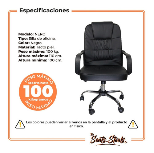 Silla De Escritorio Seats And Stools Nero Ergonómica  Negra Con Tapizado De Cuero Sintético