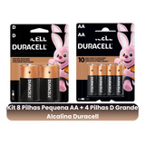 Kit 8 Pilhas Pequena Aa+4 Pilhas D Duracell Alcalina