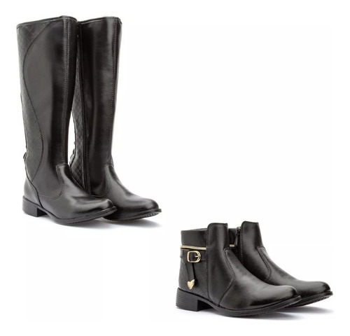 Botas Feminina Montaria Cano Longo E Coturno Combo 2 Pares