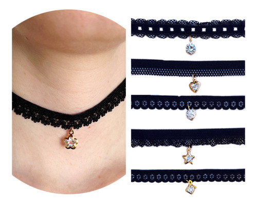 3 Colares Choker Gargantilha Em Rendinha Modelos Sortidos