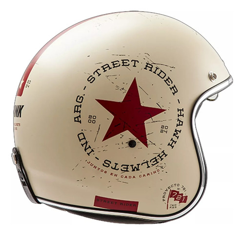 Casco Abierto Hawk 721 Street Rider Crema Rojo Mate - Rvm
