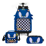 Kit Escolar Mochila De Rodinhas Lancheira Estojo Sonic Sega