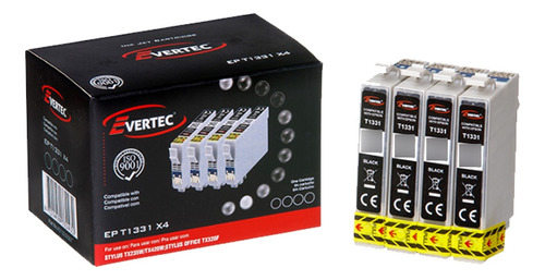 Cartucho Alternativo T133n/t1331 Negro Evertec Pack X4 