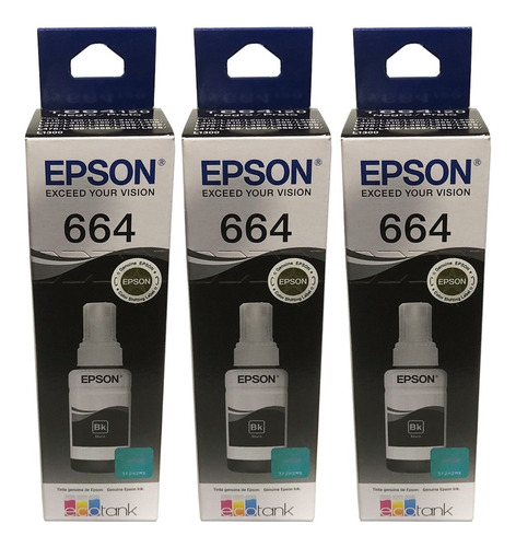 Combo 3 Botellas Tinta Epson T664 Negro T664120 C13t66412a