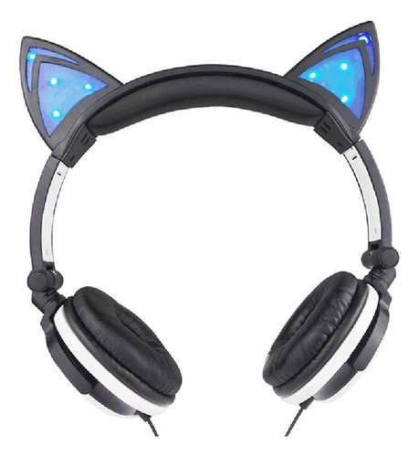 Audifonos Estéreo De Orejas Gato Luz Led Plegable Gamer